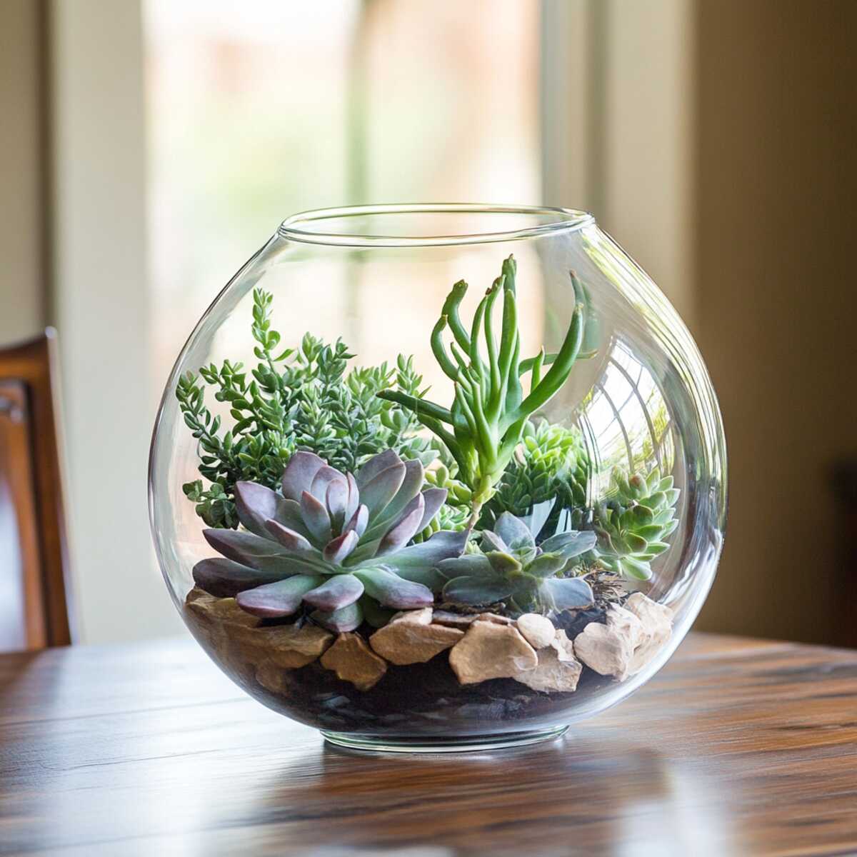 Glass terrarium with succulents