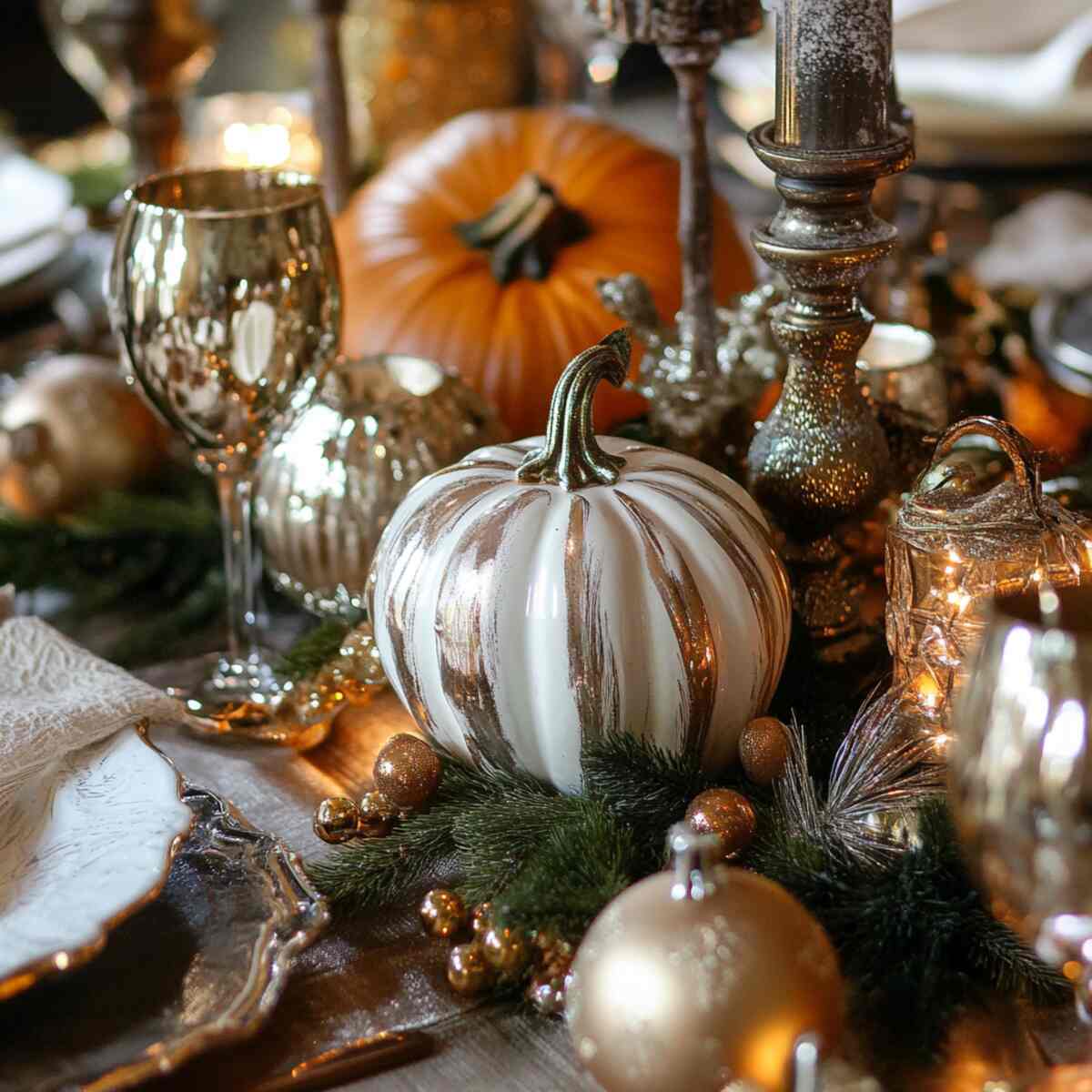 Seasonal-themed centerpiece (e.g., pumpkins, ornaments)
