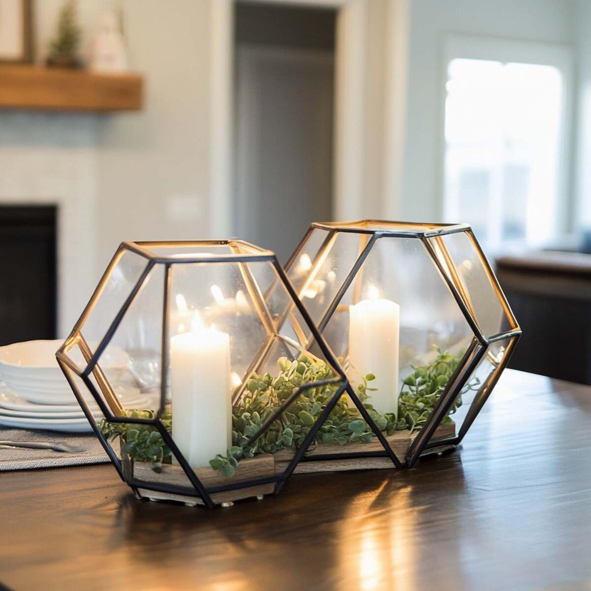 Geometric metal centerpiece frame
