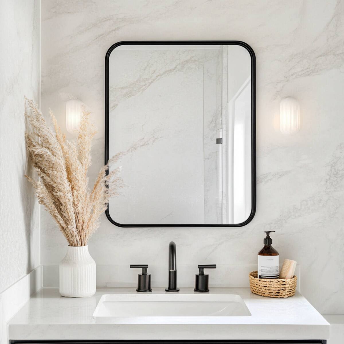 Minimalistic black-framed square mirror