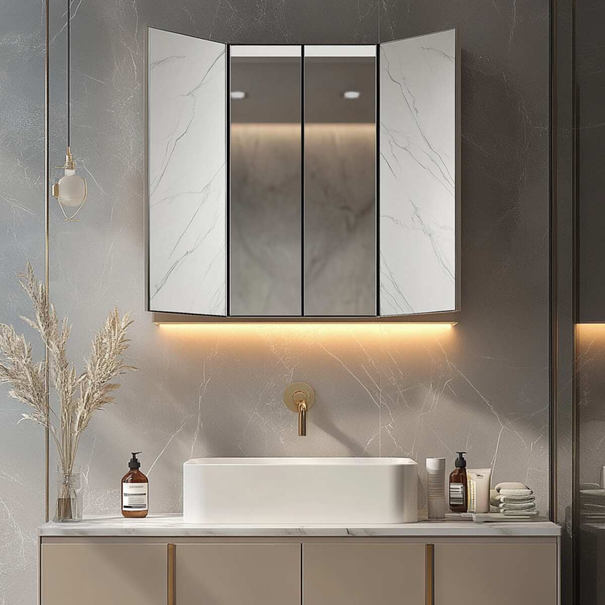 Tri-fold bathroom mirror