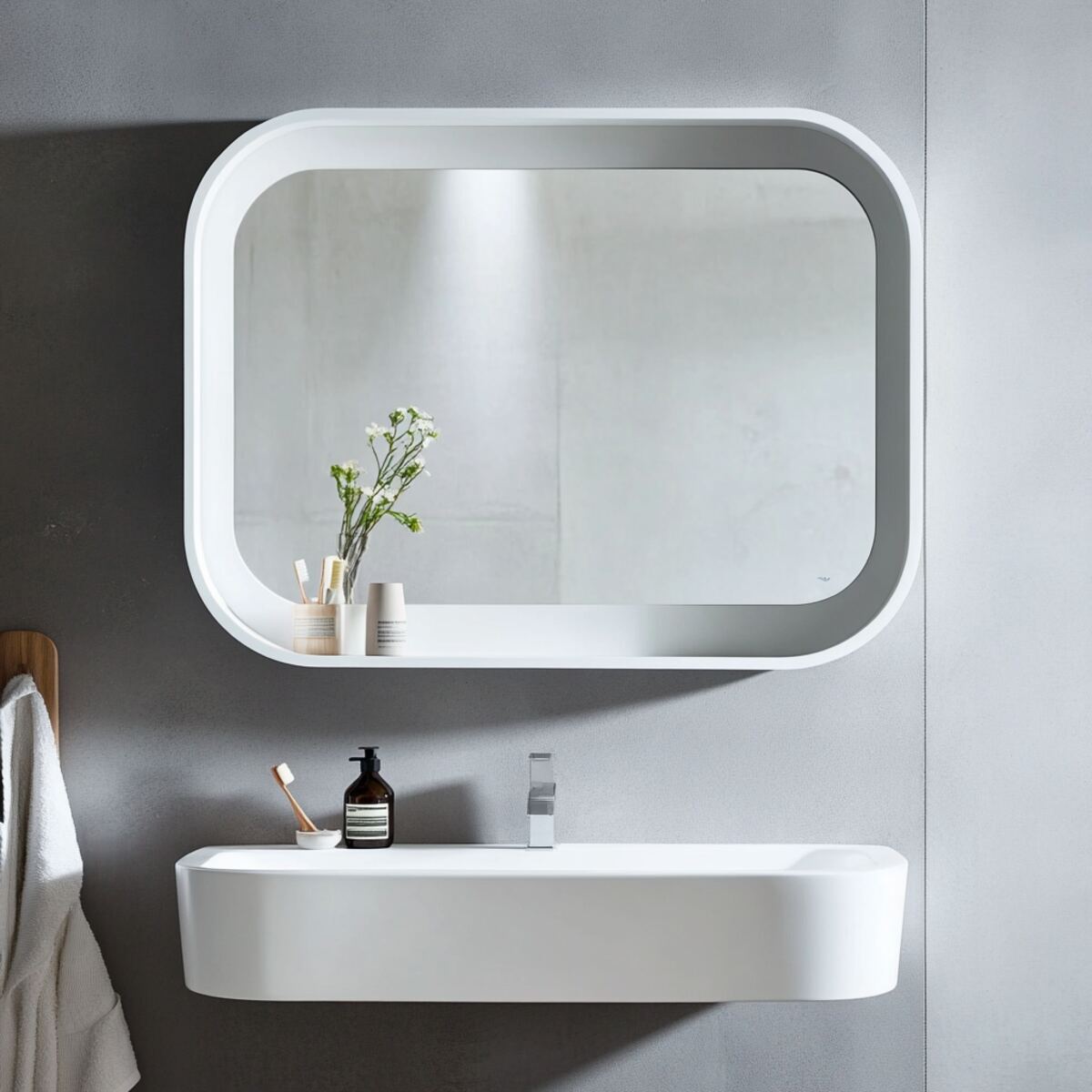 Mirror with integrated shelf
