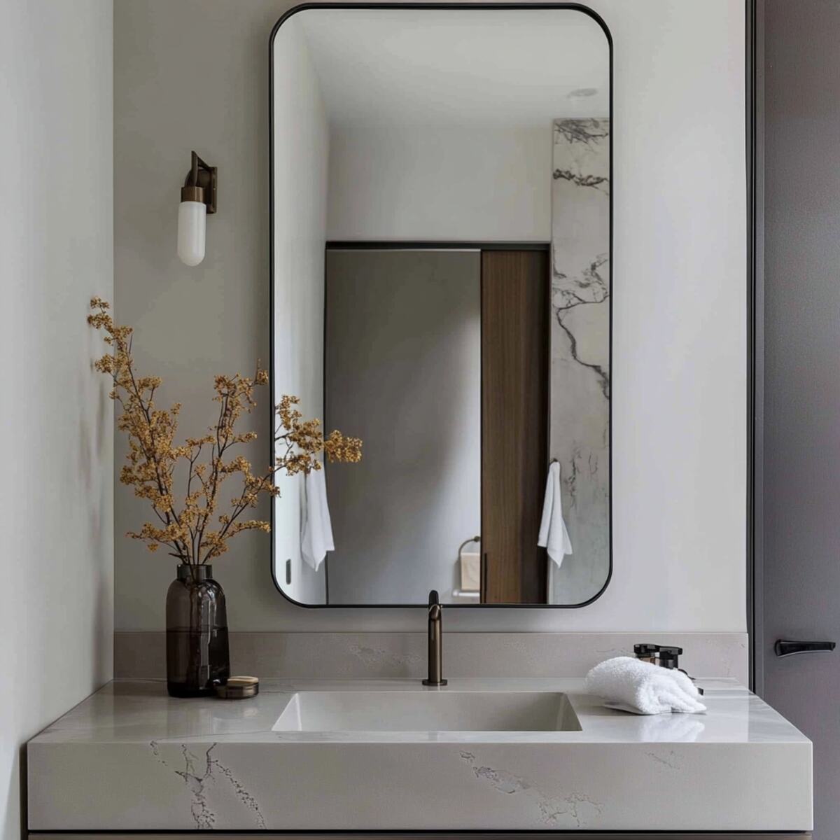 Large mirror with a thin metal frame