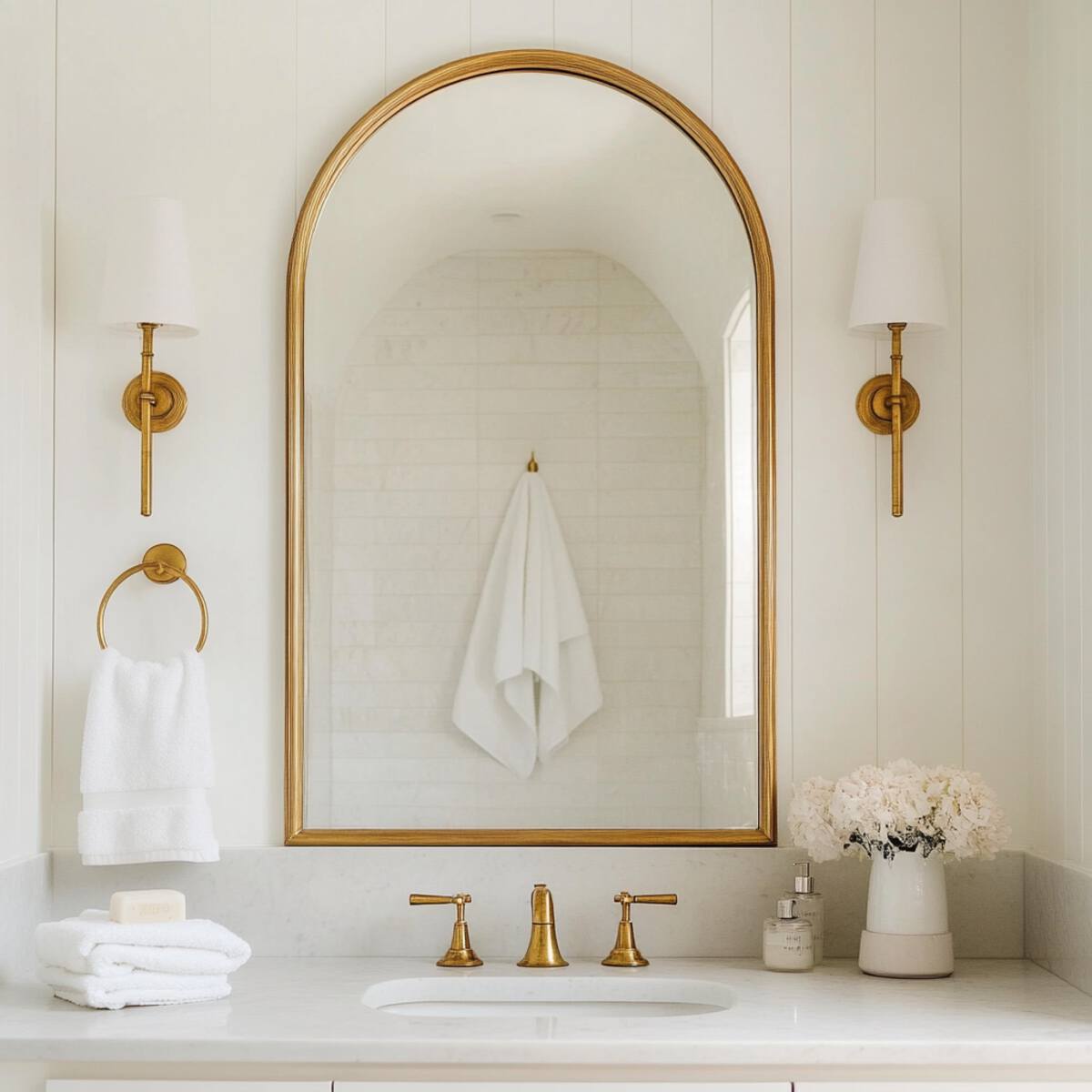 Vintage Gold-Framed Arched Mirror