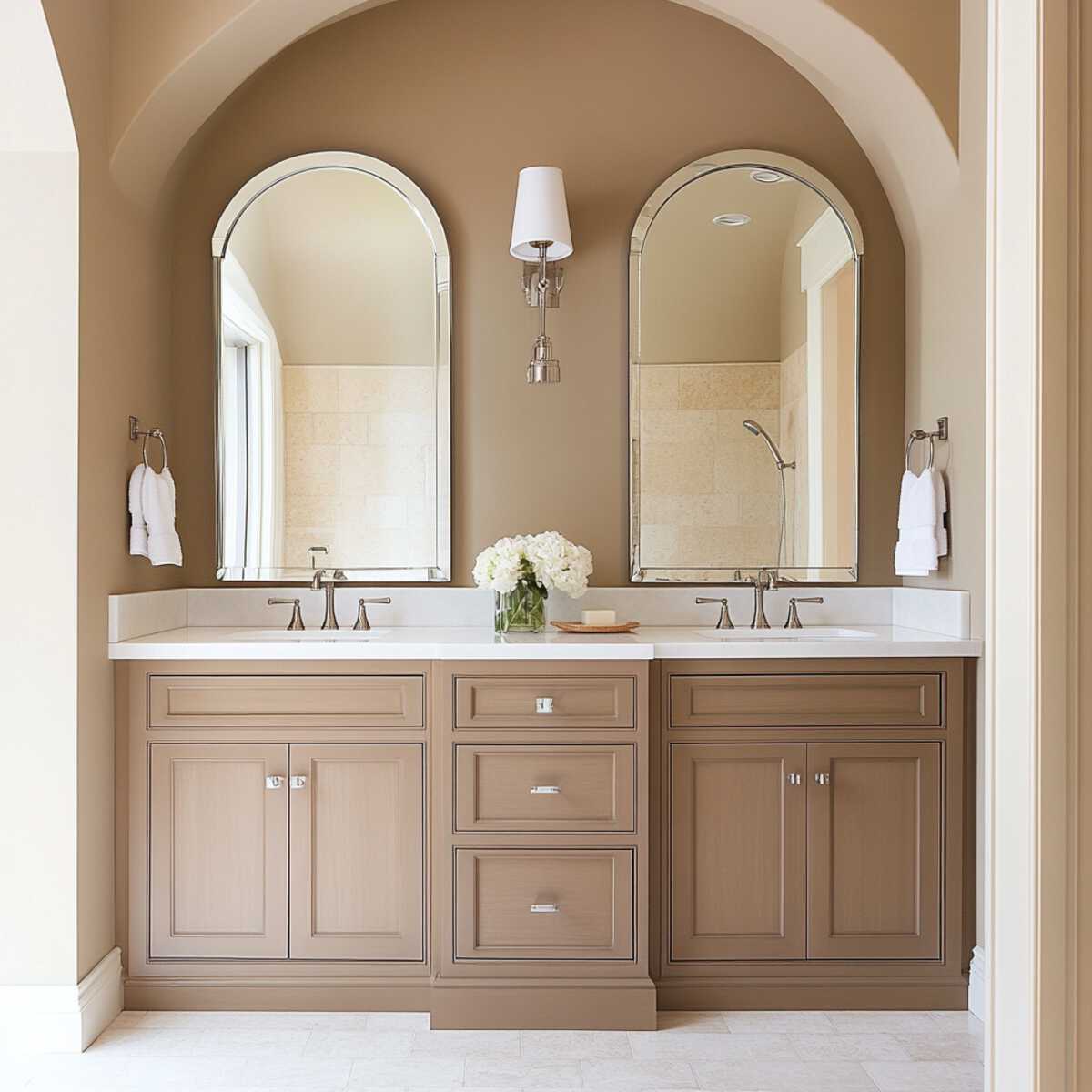 Double Arched Mirrors Over Dual Vanities