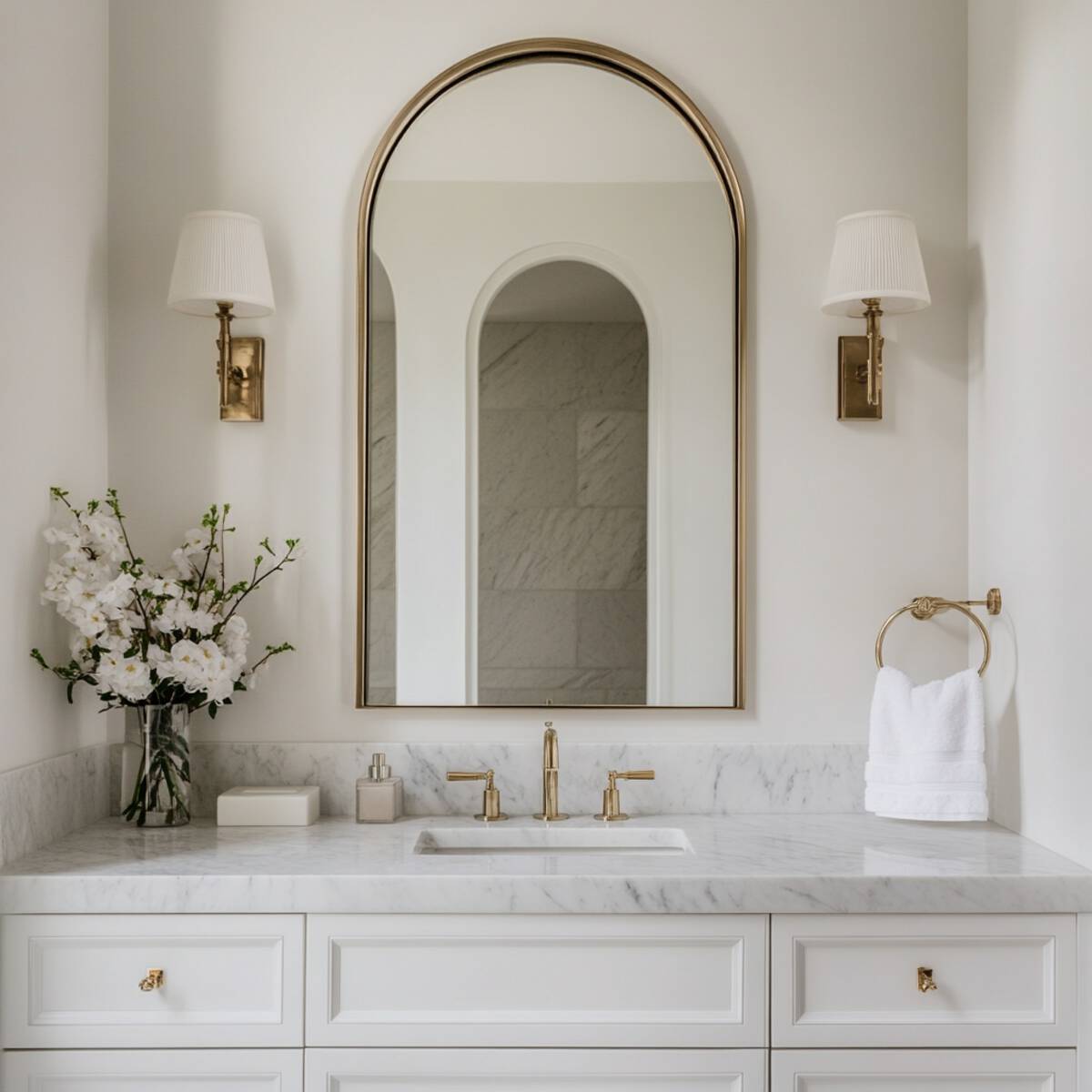 Marble-Inset Arched Mirror