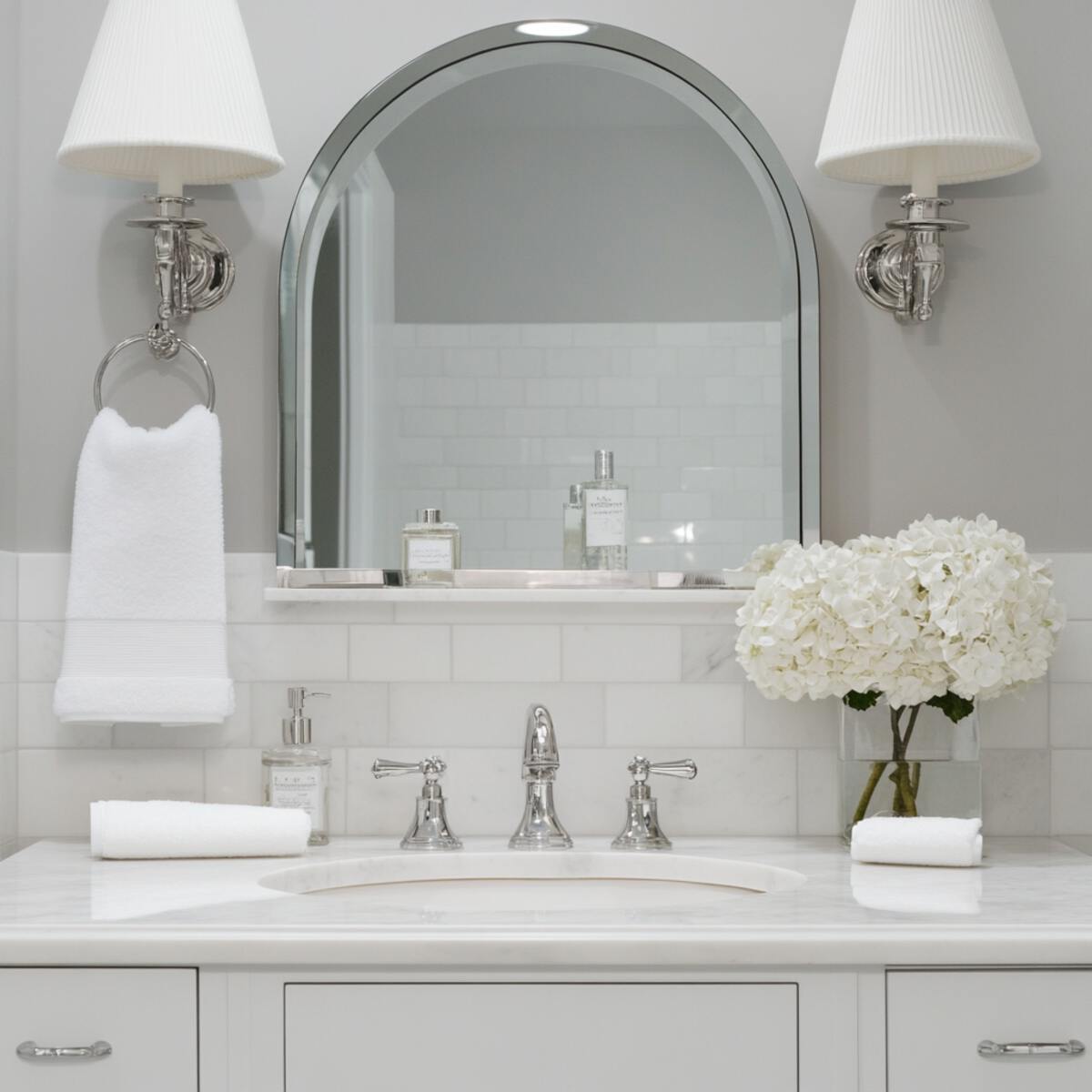 Arched Mirror with Integrated Shelf