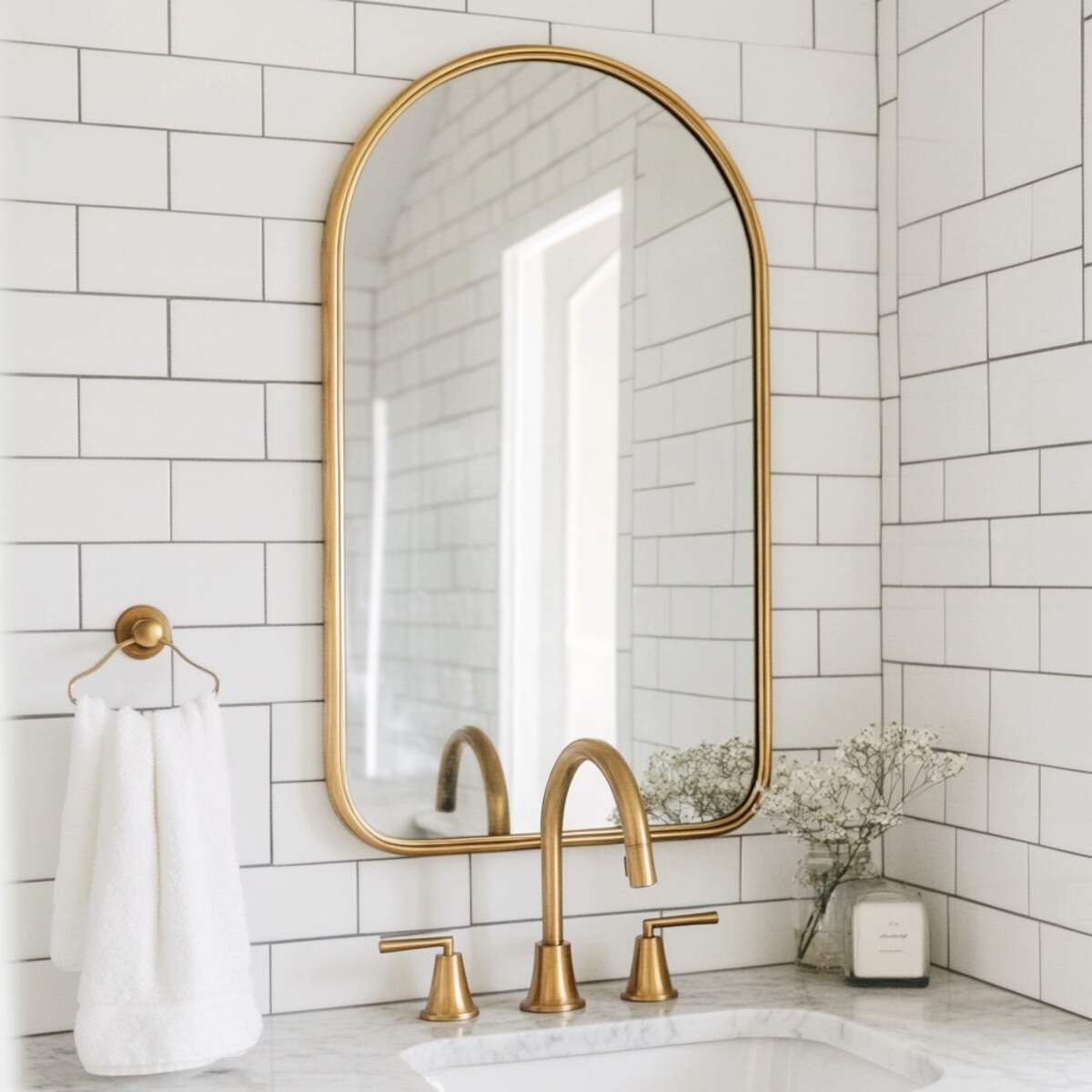 Brass-Framed Arched Mirror
