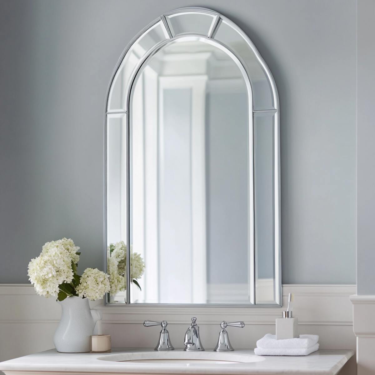 Arched Mirror with Fluted Frame Design