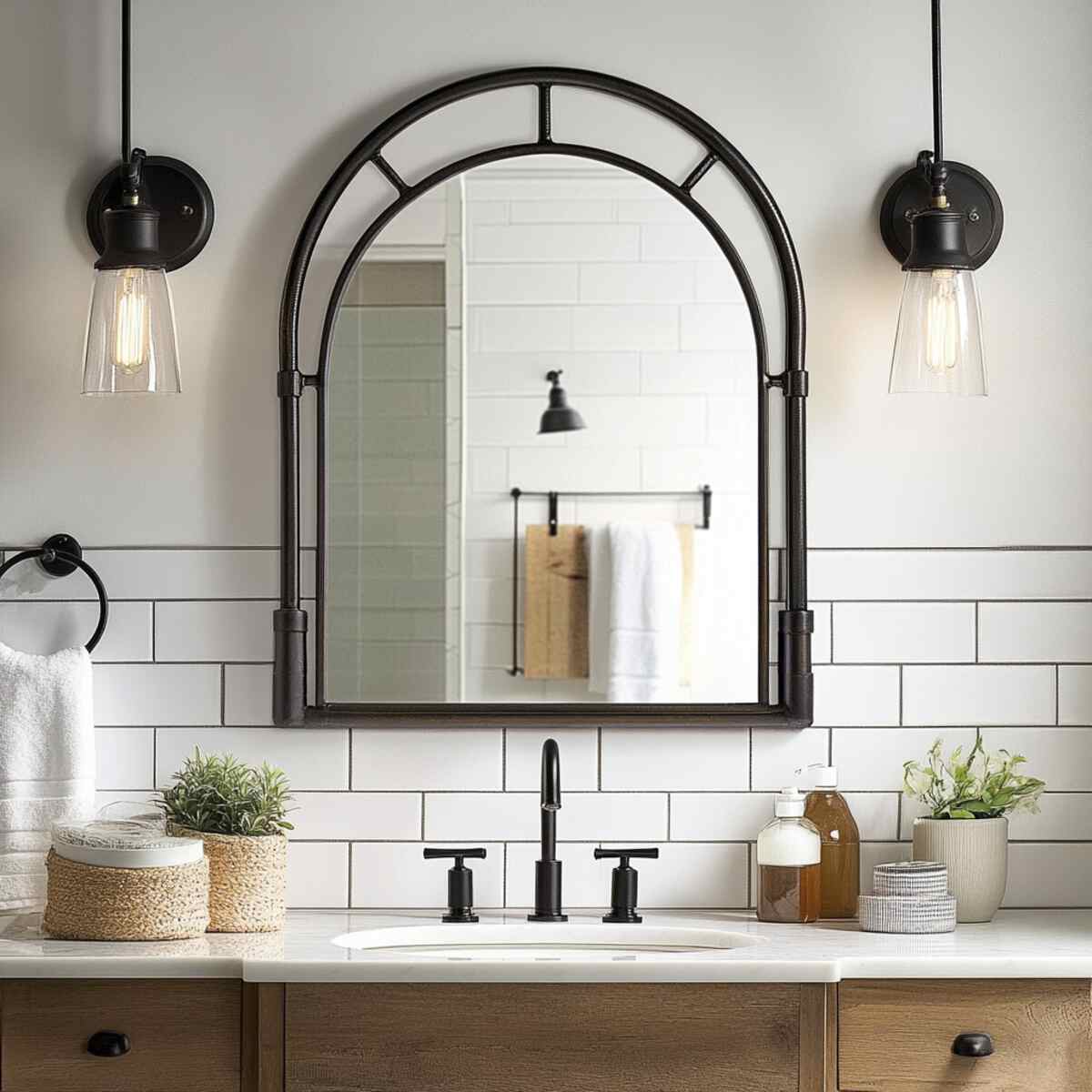 Industrial Pipe-Framed Arched Mirror