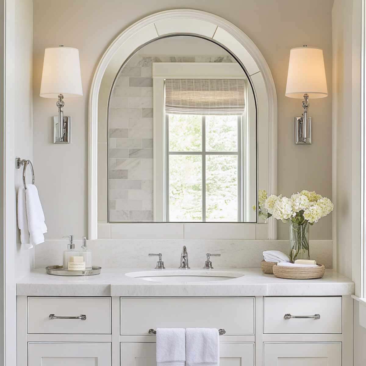 Floating Arched Mirror with Hidden Mounts