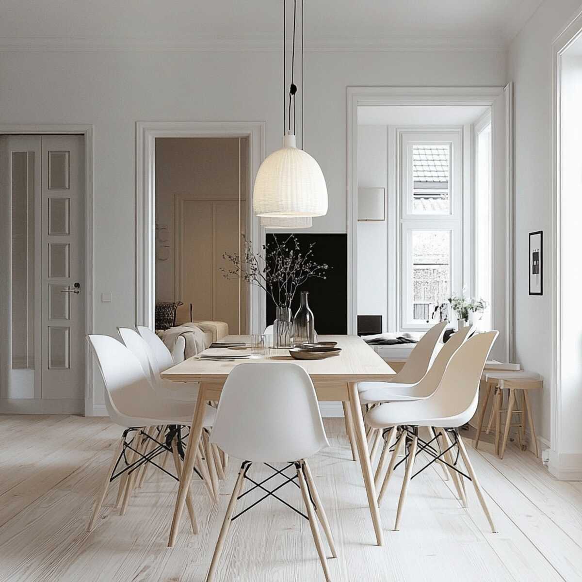 Soft Neutral Hues - Scandinavian Dining Room Ideas