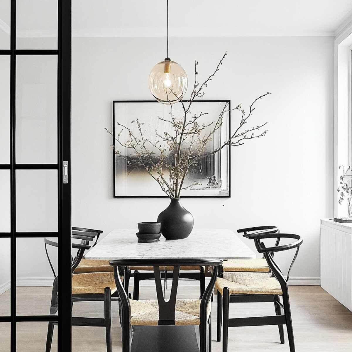 Glass and Metal Accents - Scandinavian Dining Room Ideas