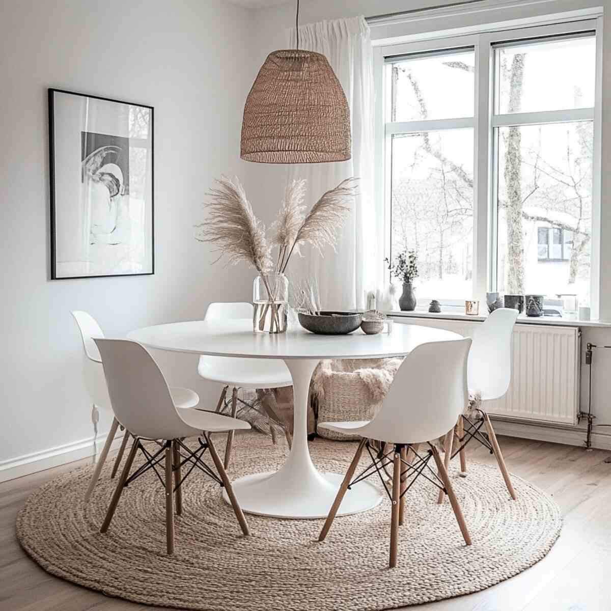 Cozy Rug Under Dining Table - Scandinavian Dining Room Ideas