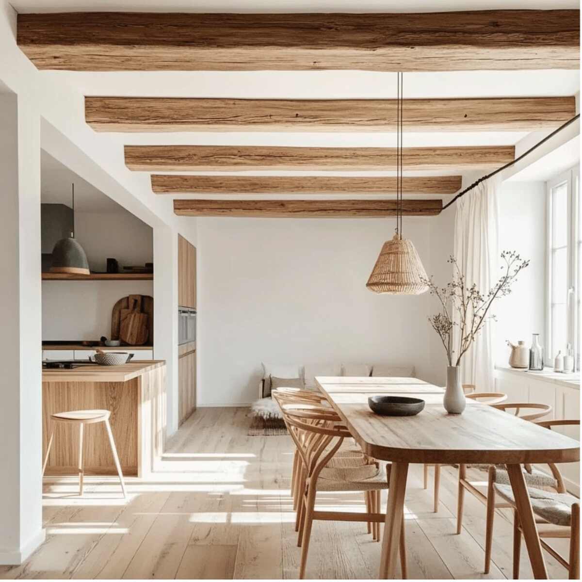 Exposed Wooden Beams - Scandinavian Dining Room Ideas