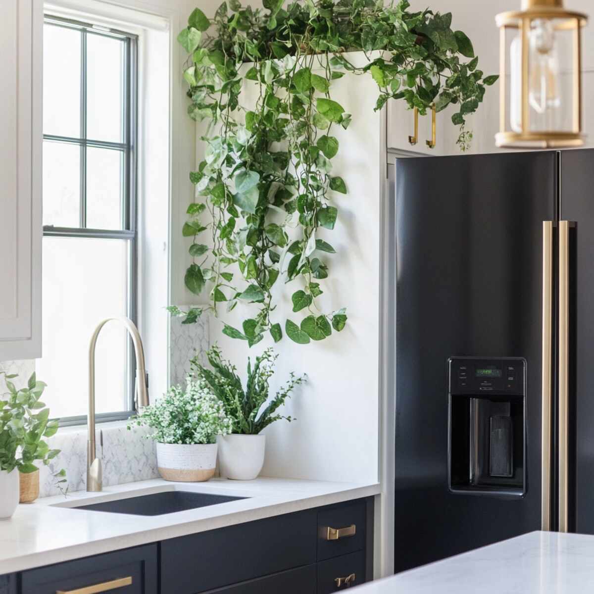 Potted Greenery Above Fridge