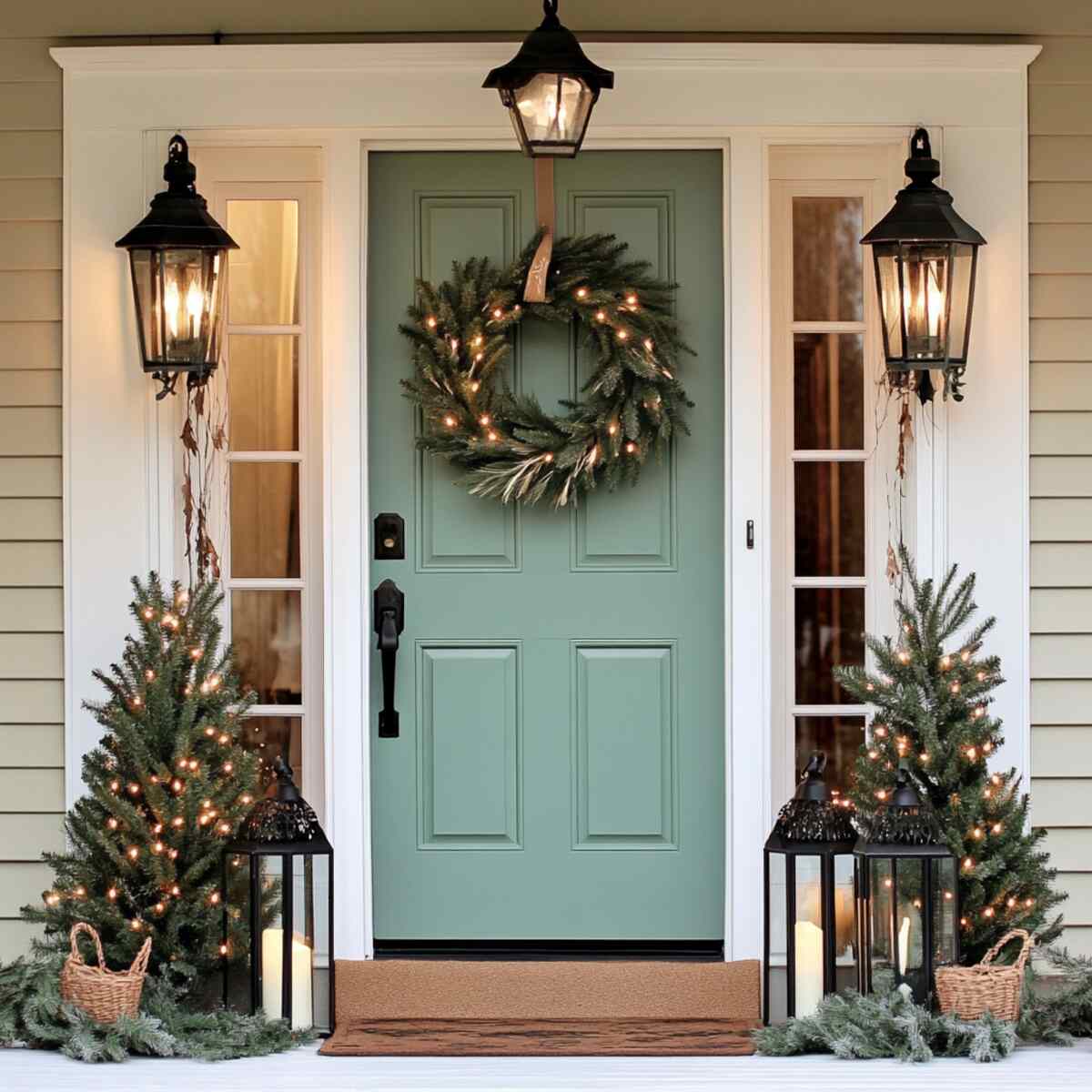 Decorative wreath on front door