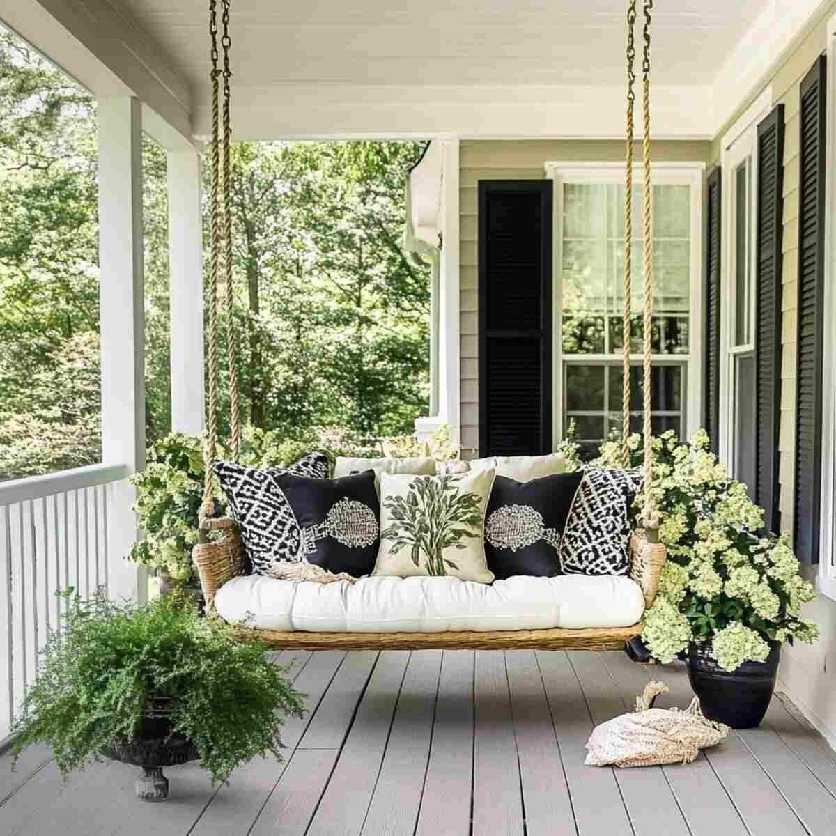 Porch swing with pillows