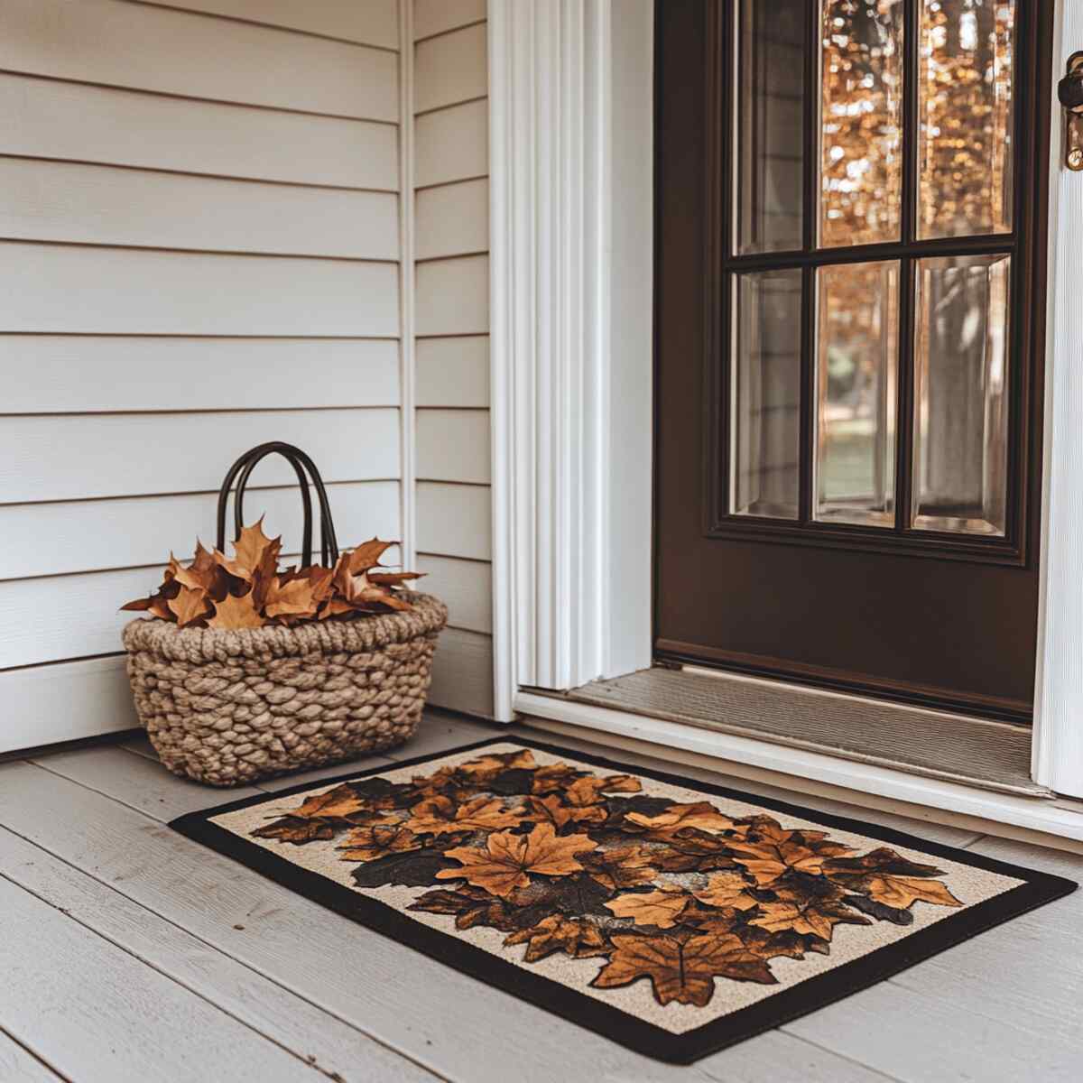 Seasonal doormat on porch