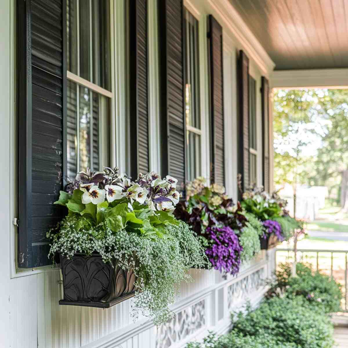 Window box planters on porch