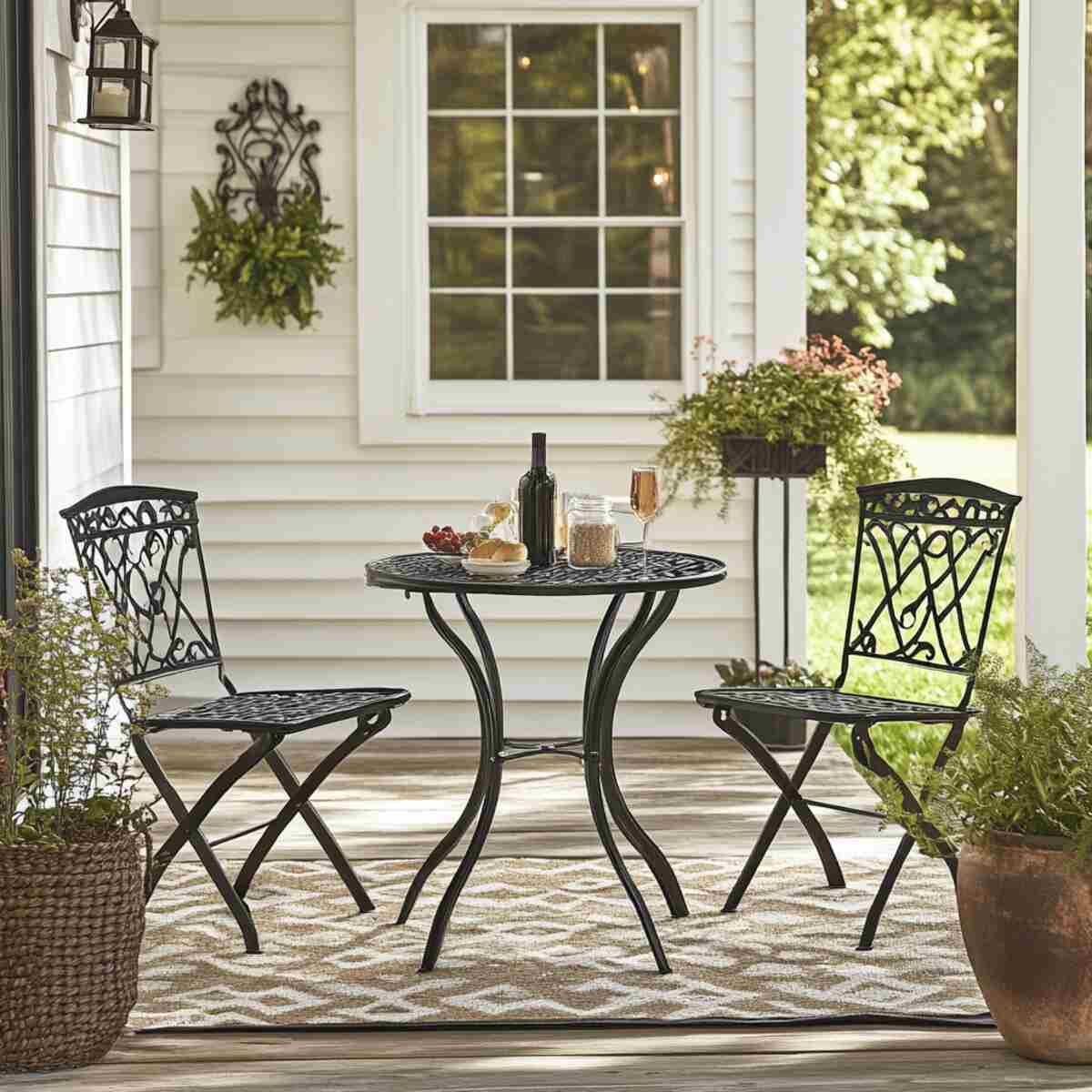 Small bistro table set on porch