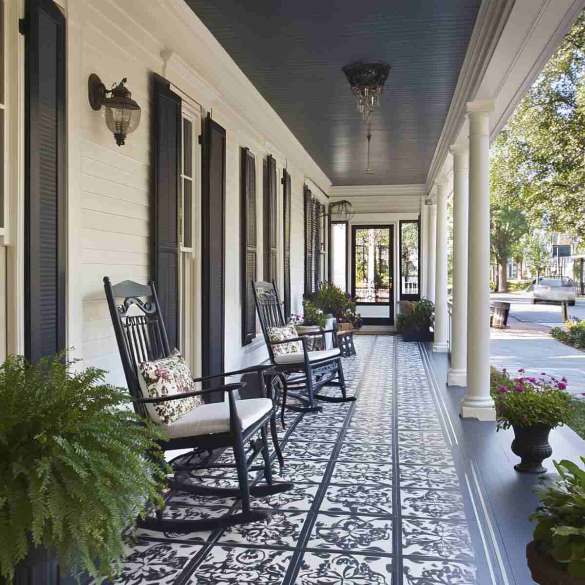 Painted or stenciled porch floor