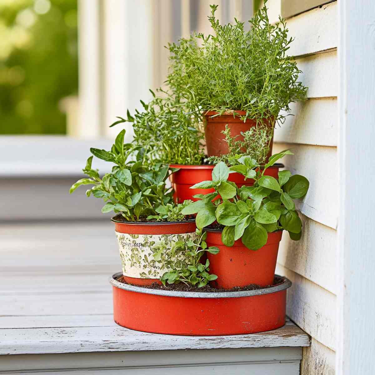 Mini herb garden on porch