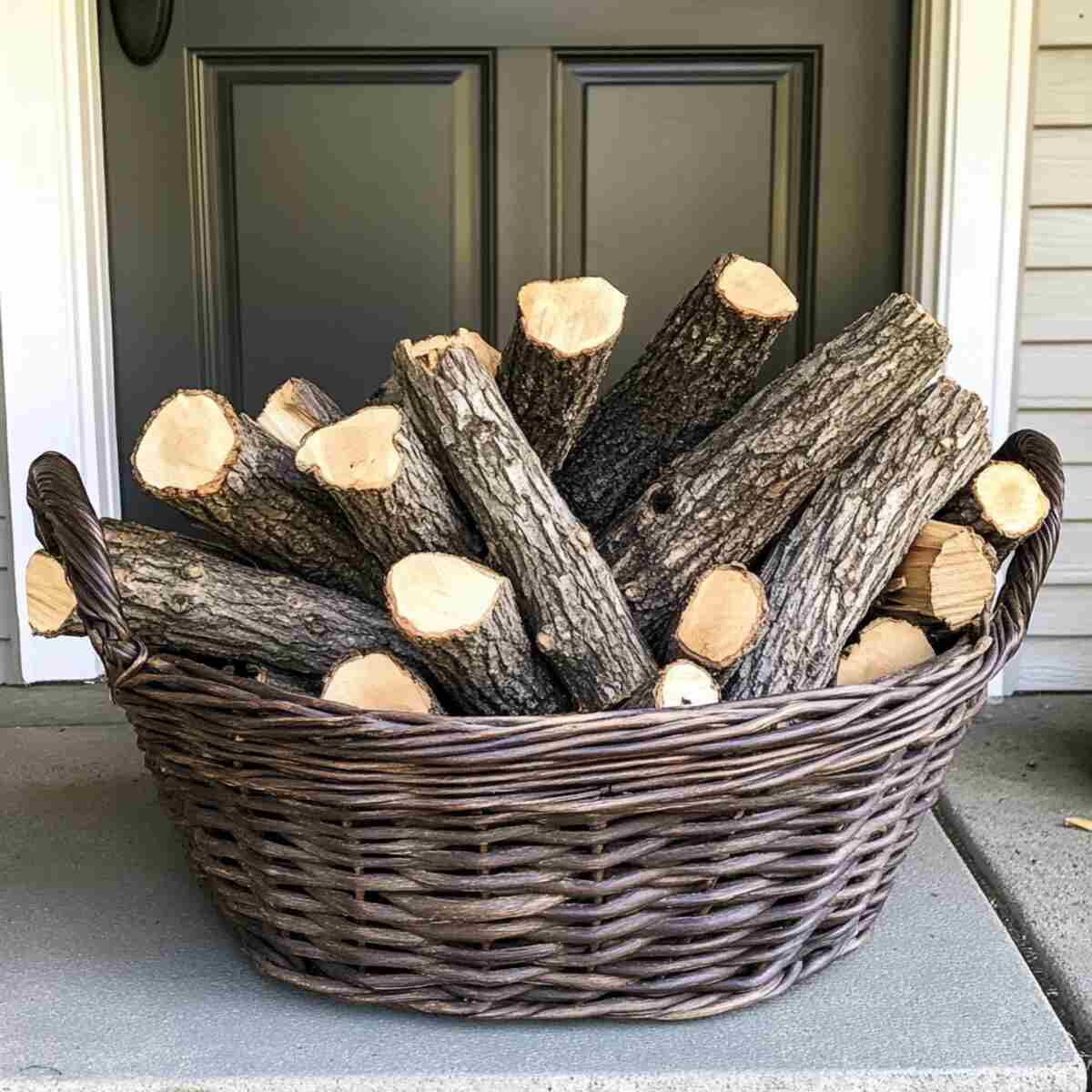Basket of firewood on porch