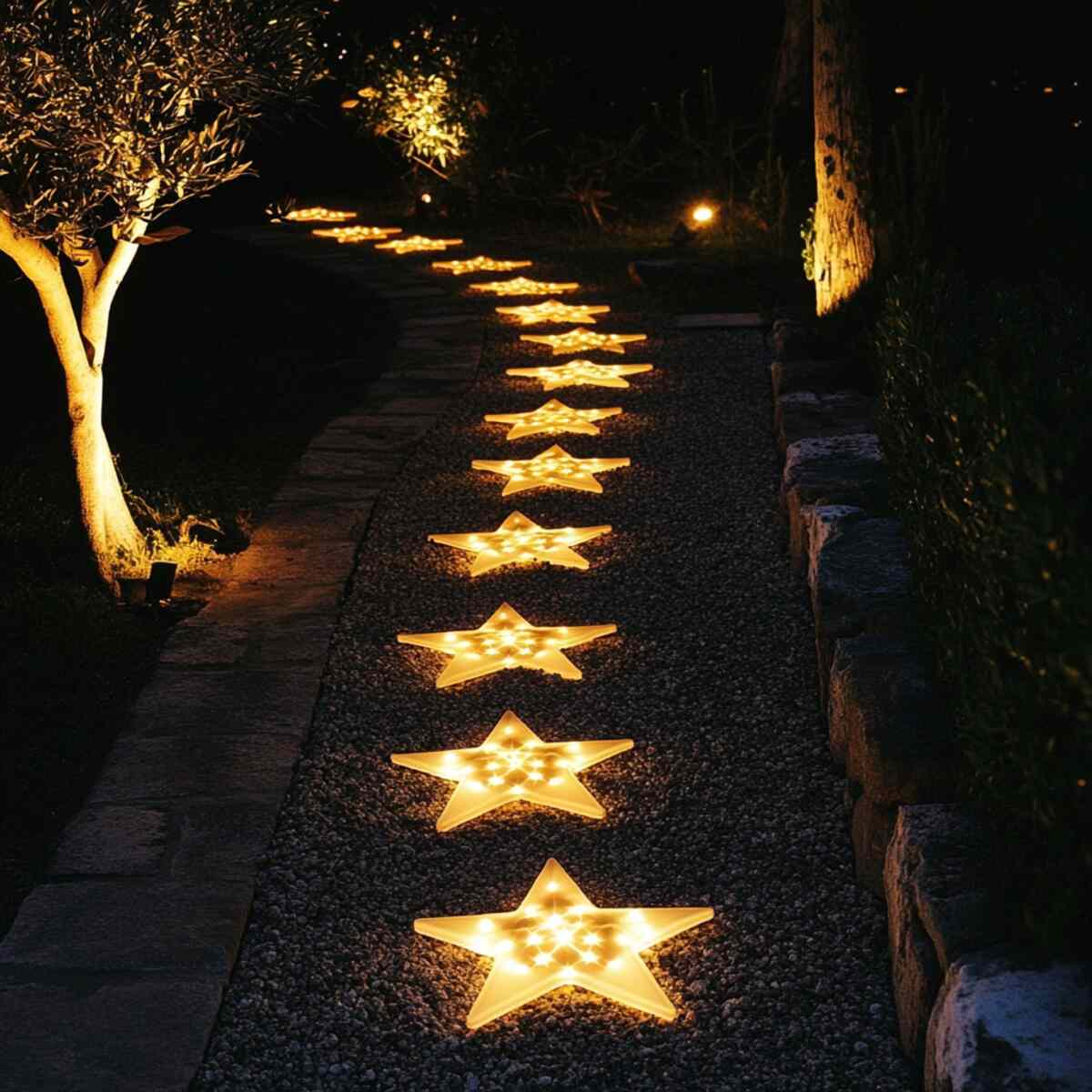 Pathway lights shaped like stars