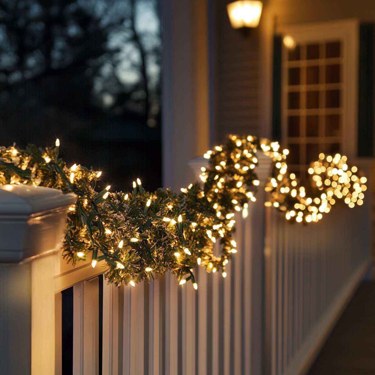 Lighted garlands on railings