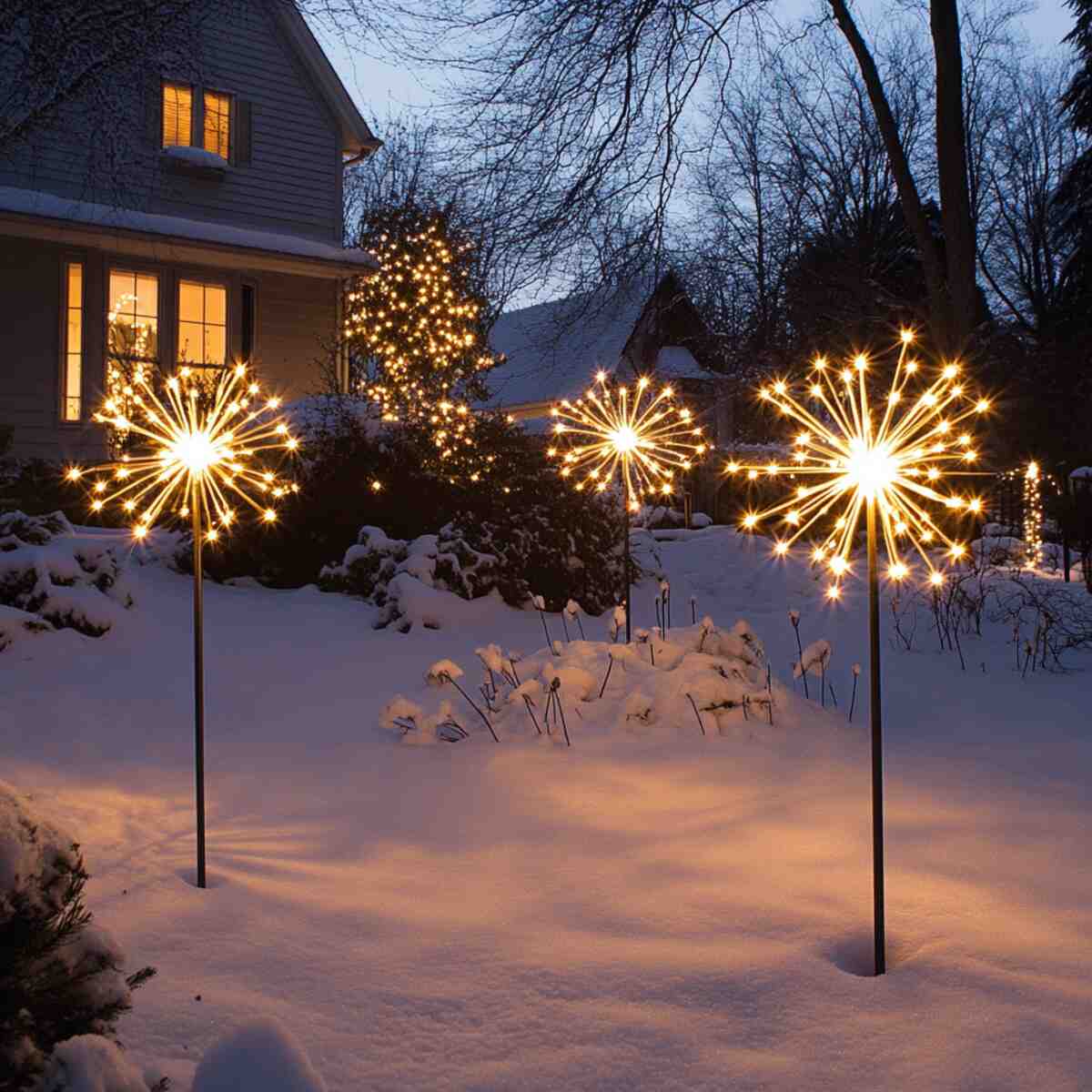 Starburst stake lights in the yard