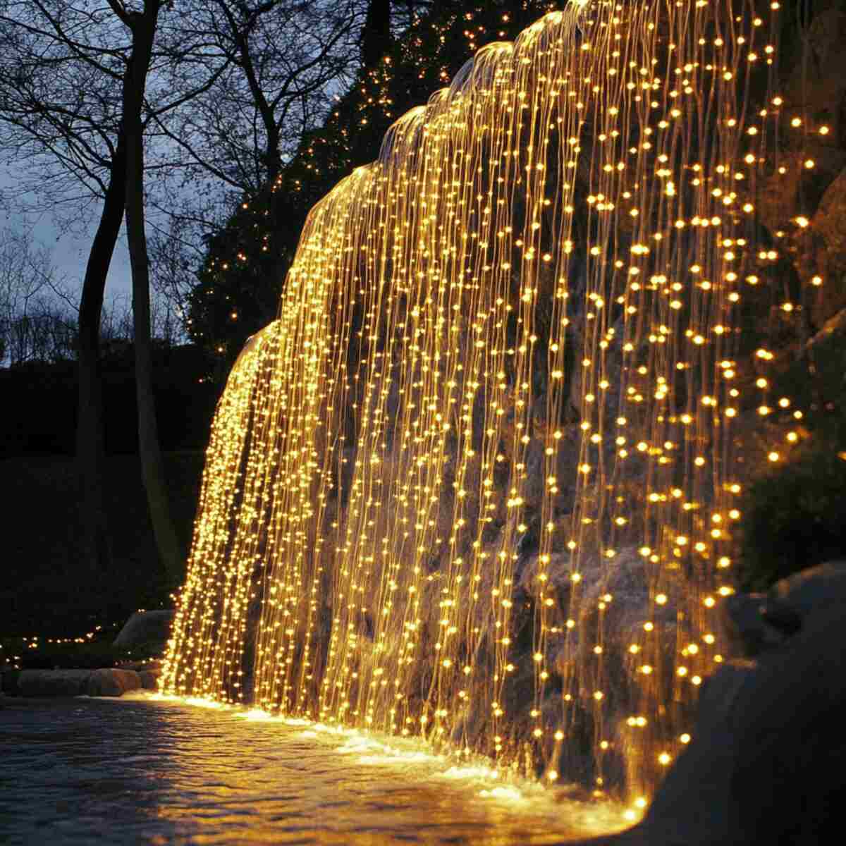 String lights cascading like a waterfall.