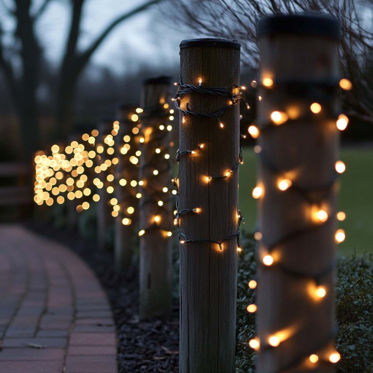 Wrapped fairy lights around poles