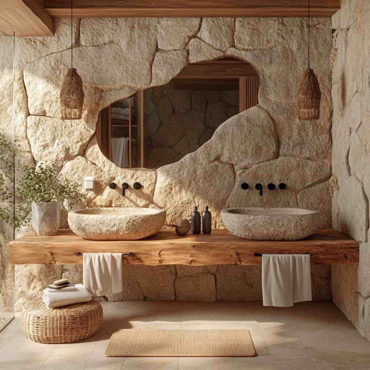 Natural stone or wood accents