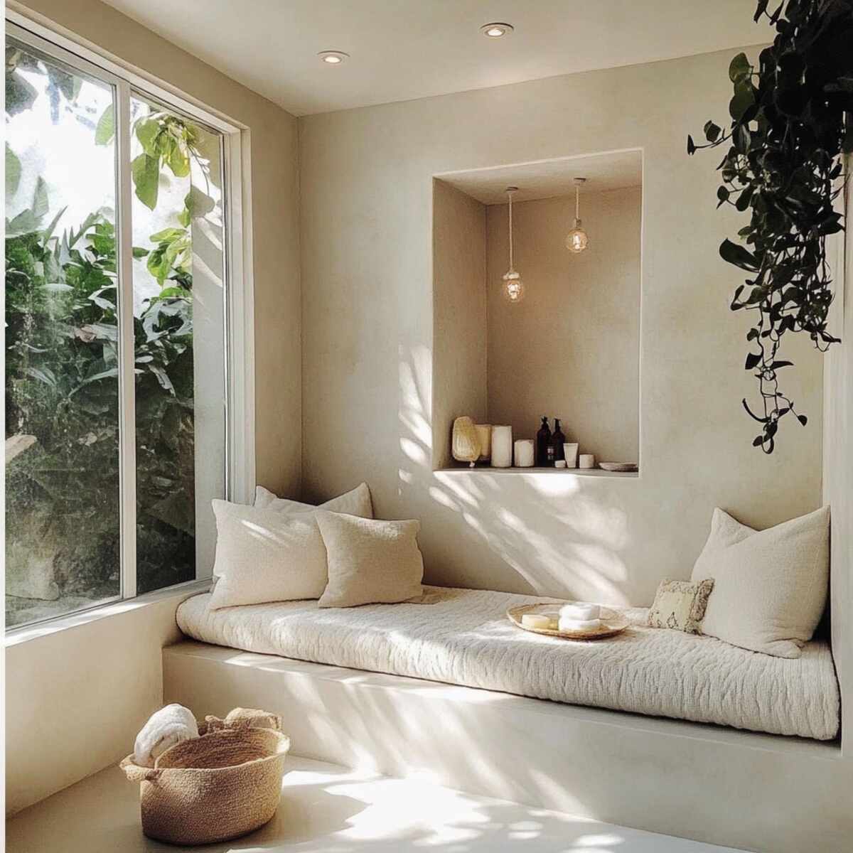 A cozy seating area or bench