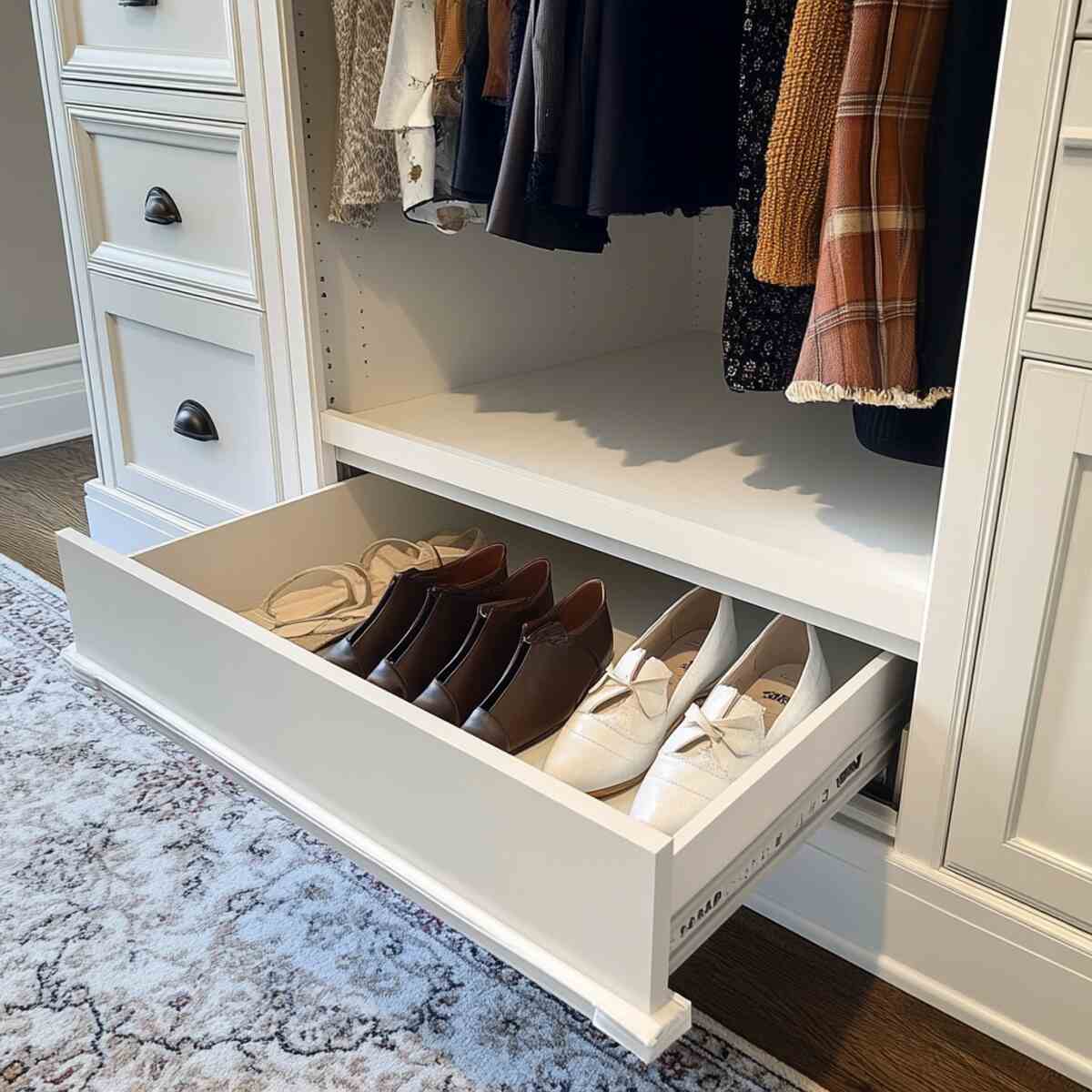 Slide-out shoe drawer in closet