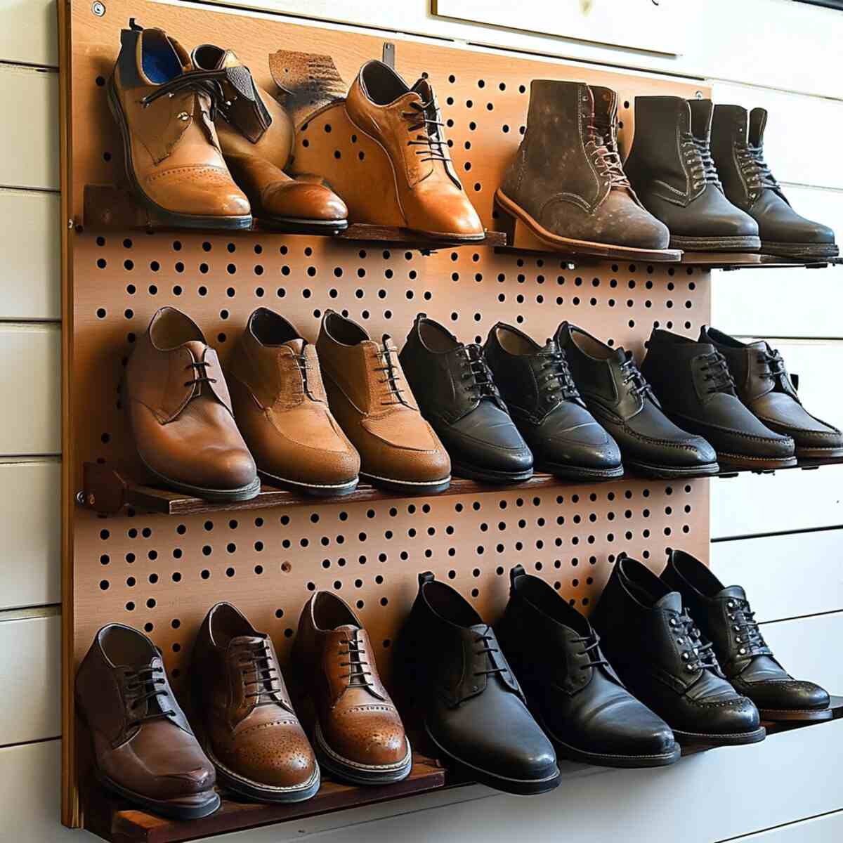 Wall-mounted peg shoe board