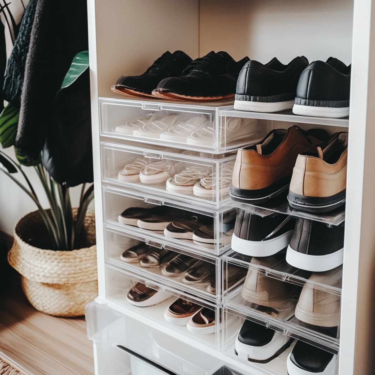 Clear stackable shoe boxes