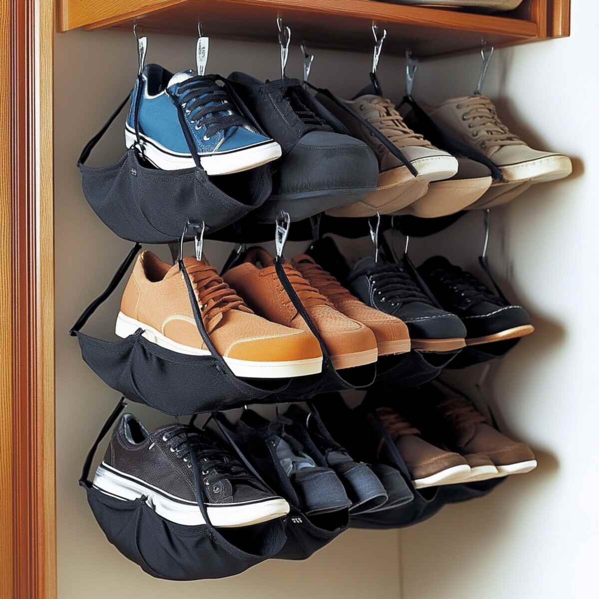 Hanging closet shoe organizer