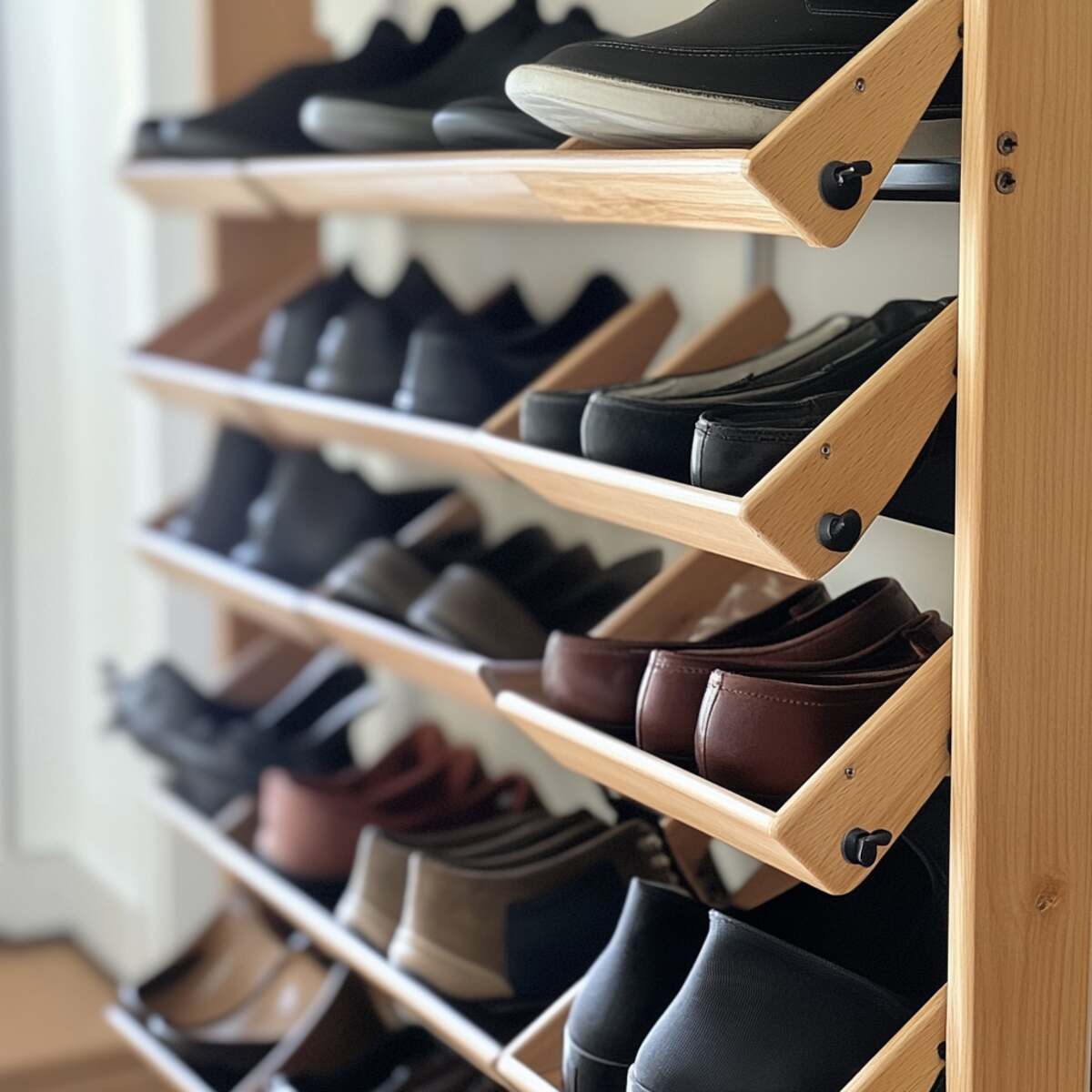 Slanted shoe racks with grips