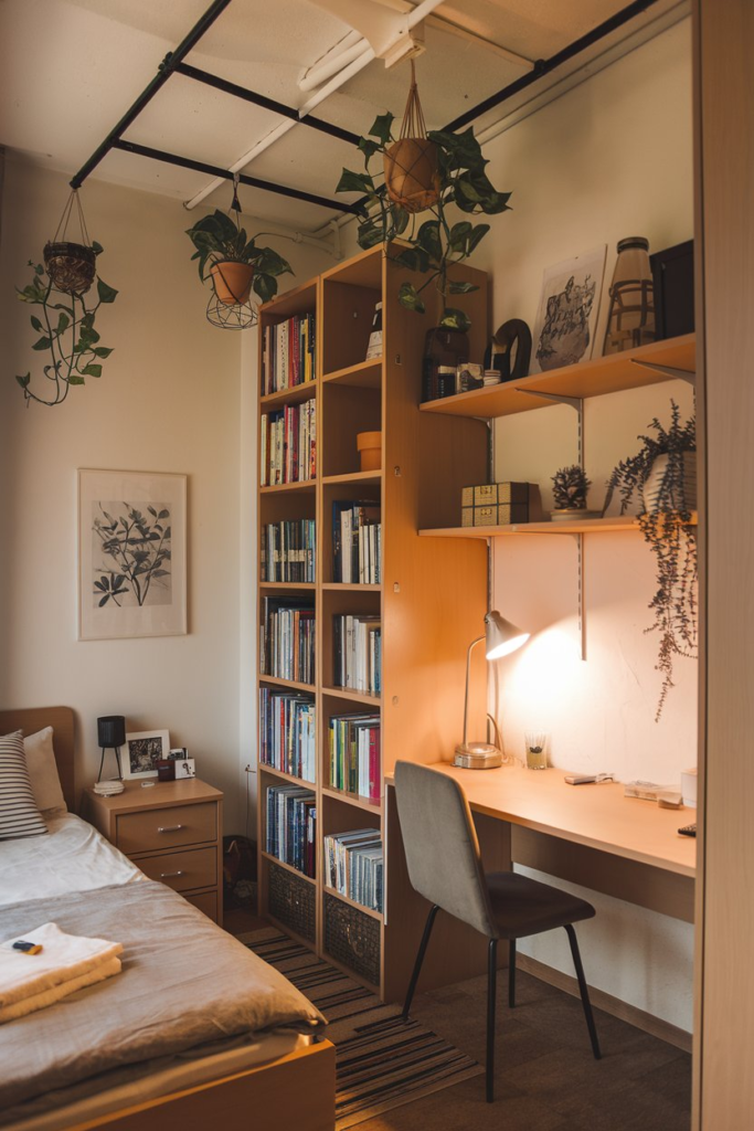 Stylish Small Guest Room with Floating Shelves