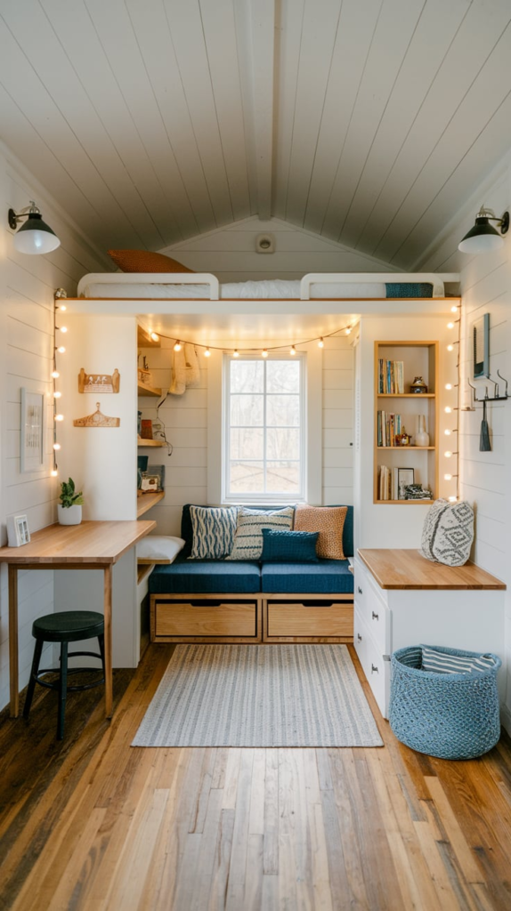 Lofted sleeping area in guest cottage