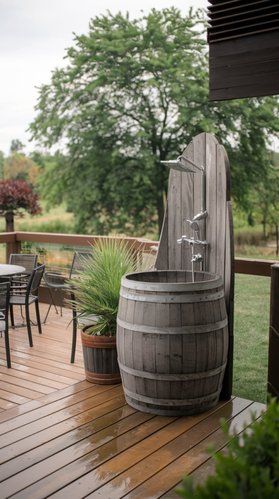 Outdoor shower in guest cottage