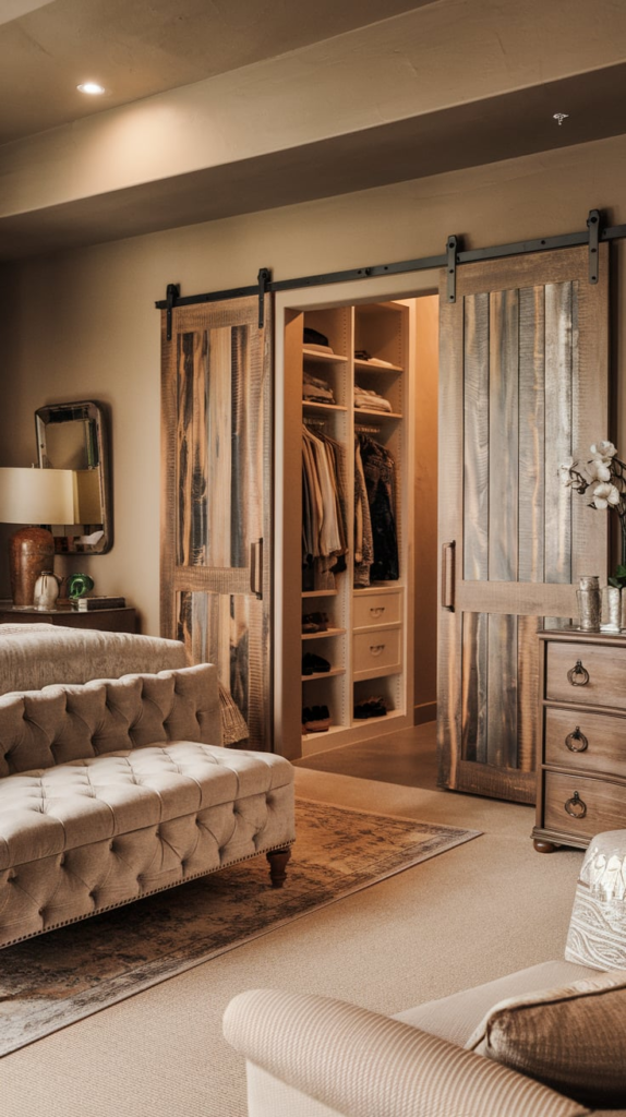 Sliding barn door in guest cottage