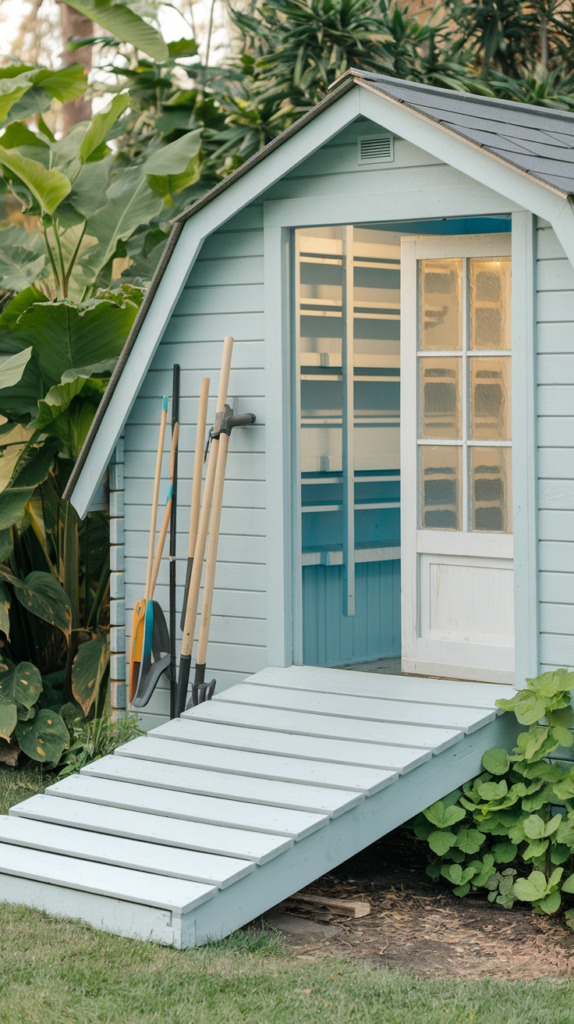 Potting shed with gardening tools