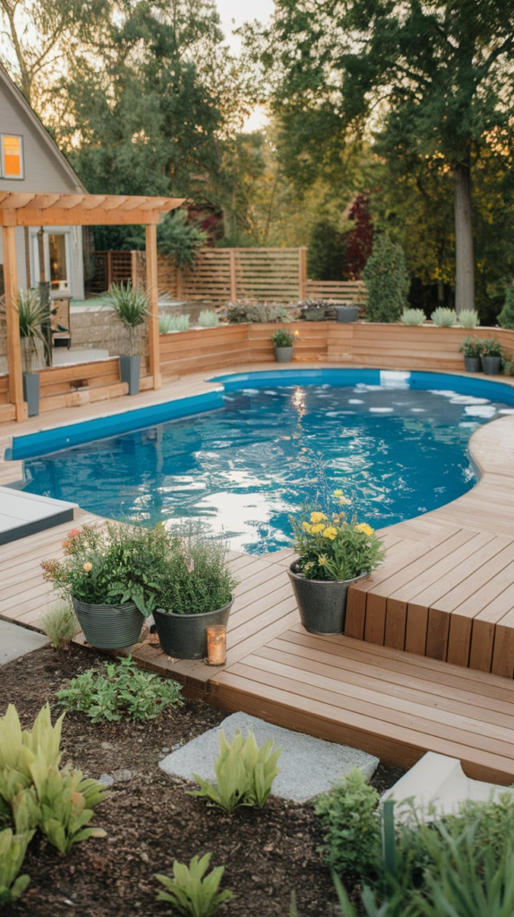 Stone edging around pool