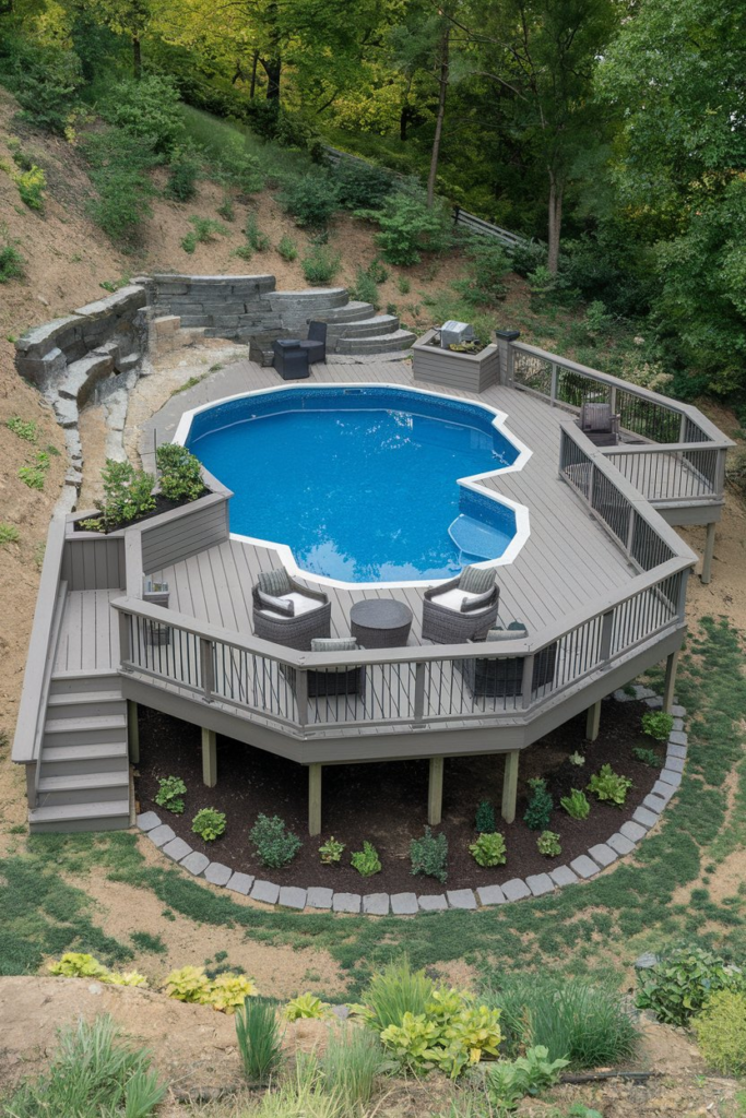 Artificial turf around pool