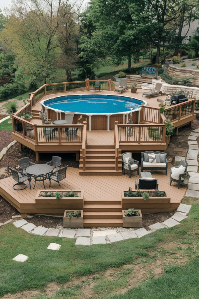 Rock waterfall by pool