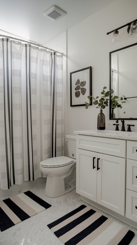 Frameless mirror in minimalist bathroom