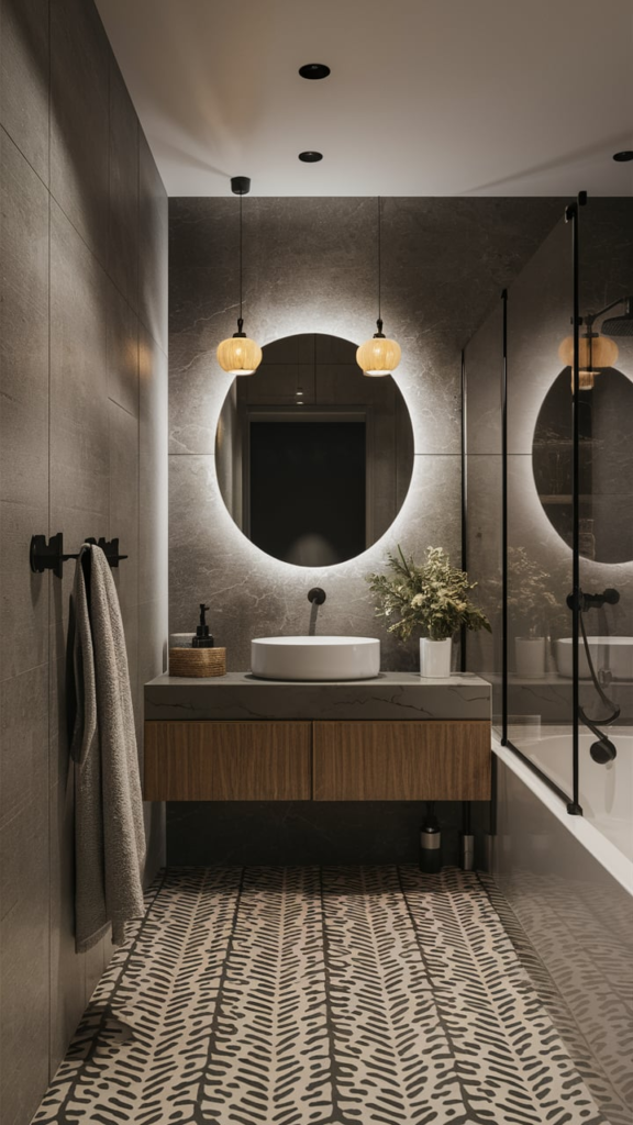 Plants in minimalist bathroom